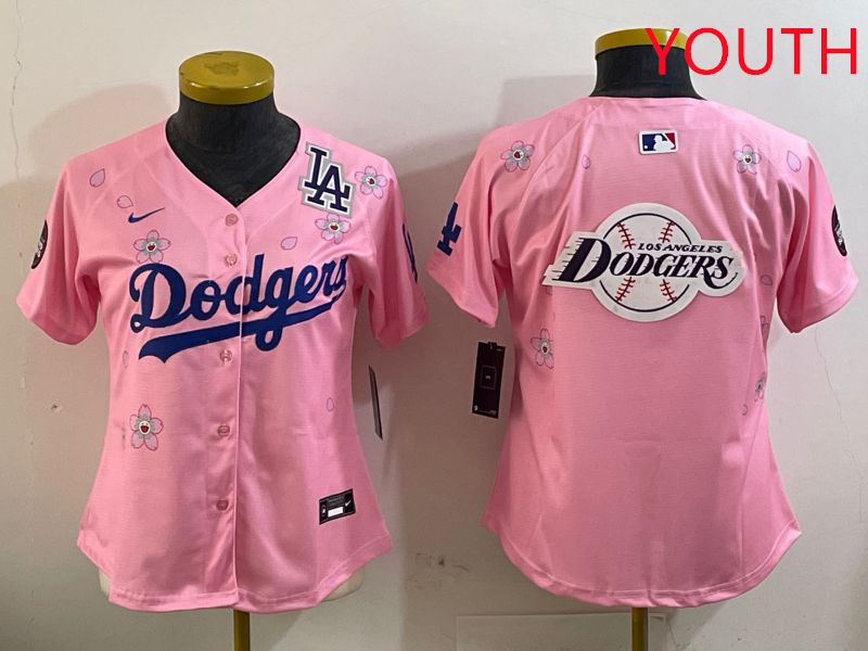 Youth Los Angeles Dodgers Blank Pink Sakura Edition 2025 Nike MLB Jersey style 28->youth mlb jersey->Youth Jersey